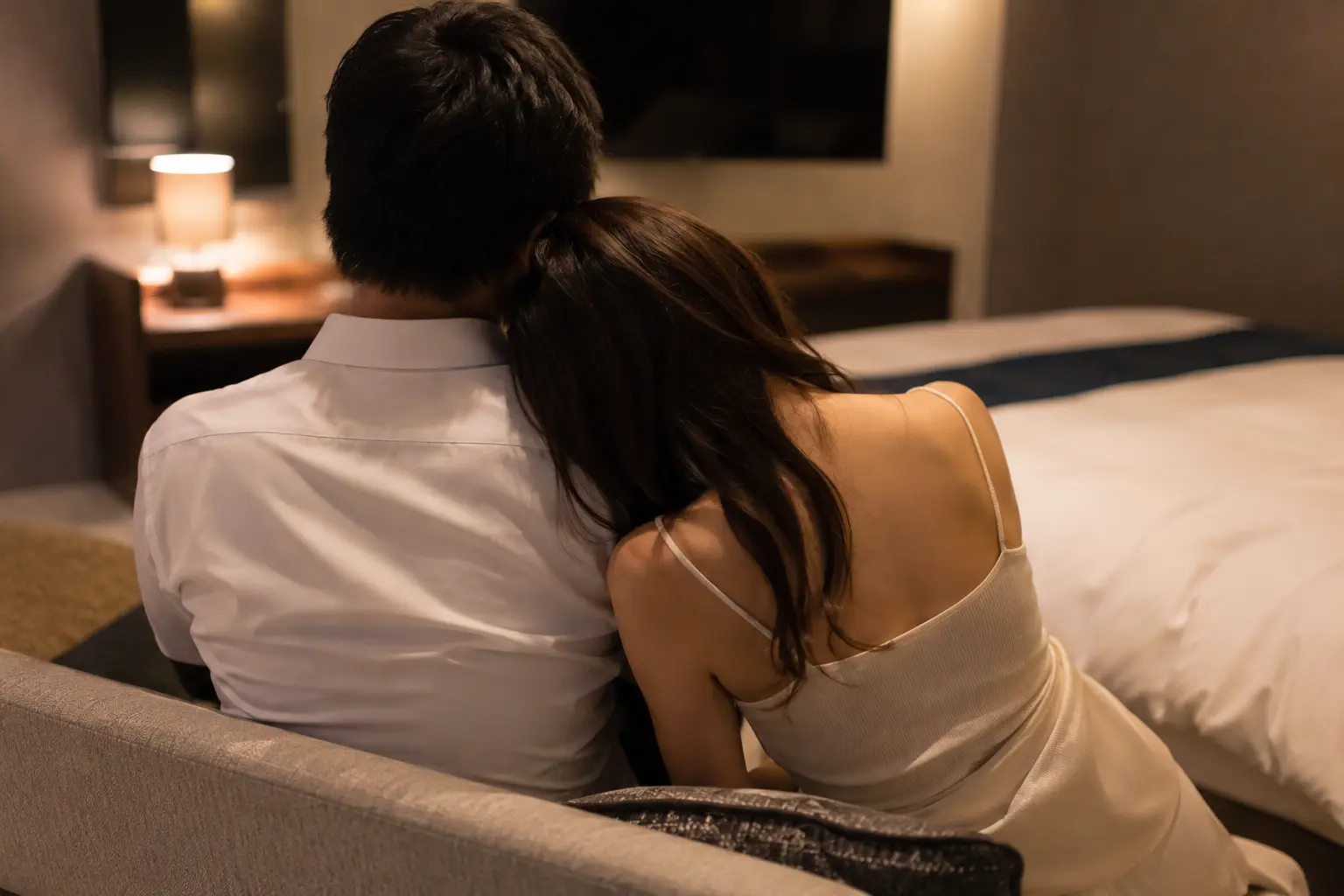 ホテルで寄り添う男女