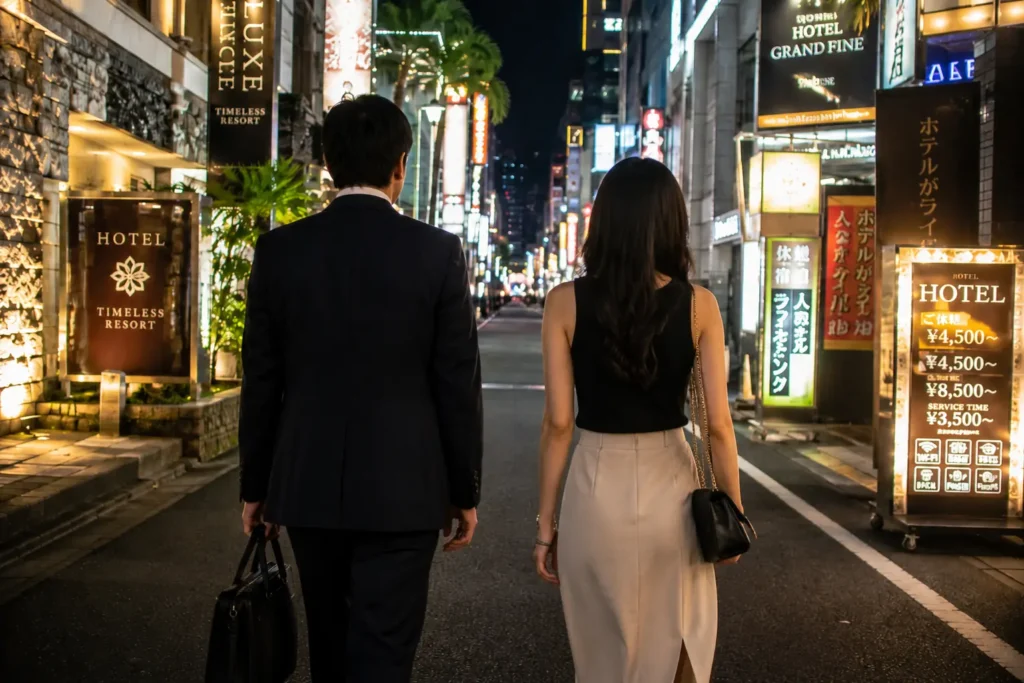 ホテル街を歩く男女