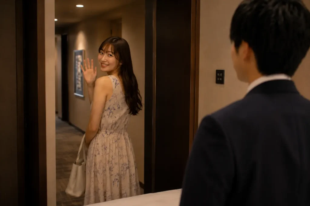 ホテルで別れる男女